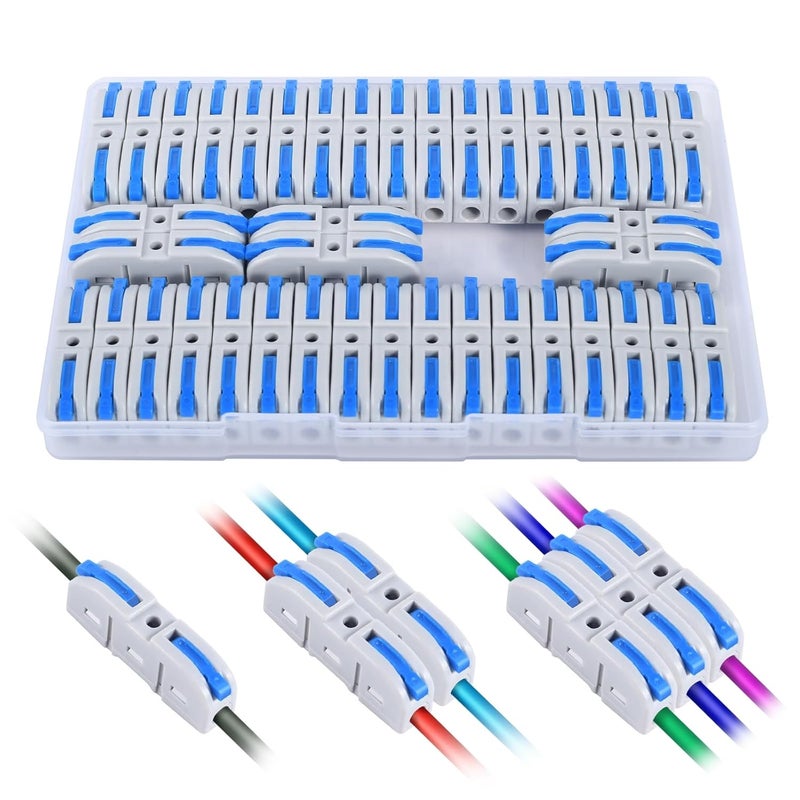 HTCELLE Lever Wire Connectors, 40-Piece Quick Connect Electrical Splicing Kit for Compact Inline Terminals - 28-12 AWG, 1 in 1 Out (Blue, 40) - Image 1